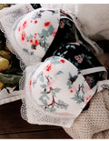 High-end Brand Sexy Print Bra set Lace Trim Floral Women Lingerie Set