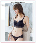 3/4 Cup Brand Green Lace Lingerie Set Women Deep V Brassiere Black