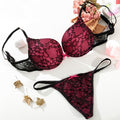 Deep V Lace Surface Push Up Sexy Bra Panty Sets