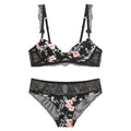 High-end Brand Sexy Print Bra set Lace Trim Floral Women Lingerie Set