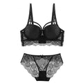 3/4 Cup Brand Green Lace Lingerie Set Women Deep V Brassiere Black