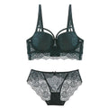 3/4 Cup Brand Green Lace Lingerie Set Women Deep V Brassiere Black