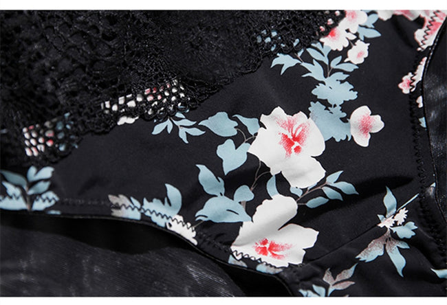 High-end Brand Sexy Print Bra set Lace Trim Floral Women Lingerie Set