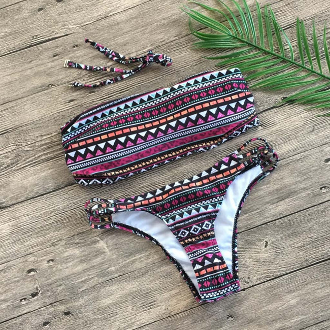 Bandeau Swimsuit Mini Thong Bikini Set